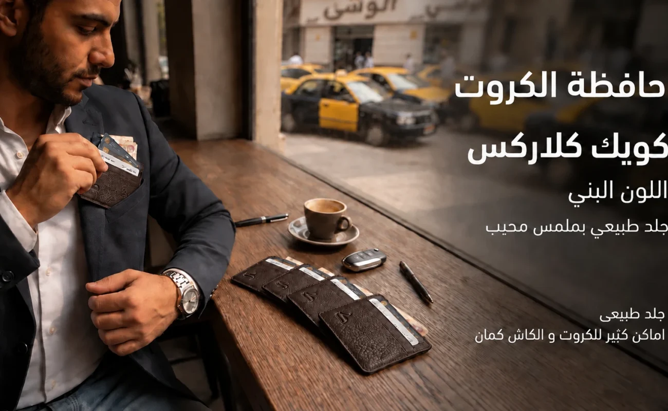 كويك كلاركس من اركان – حافظة كروت باللون البني وجلد بملمس محبب