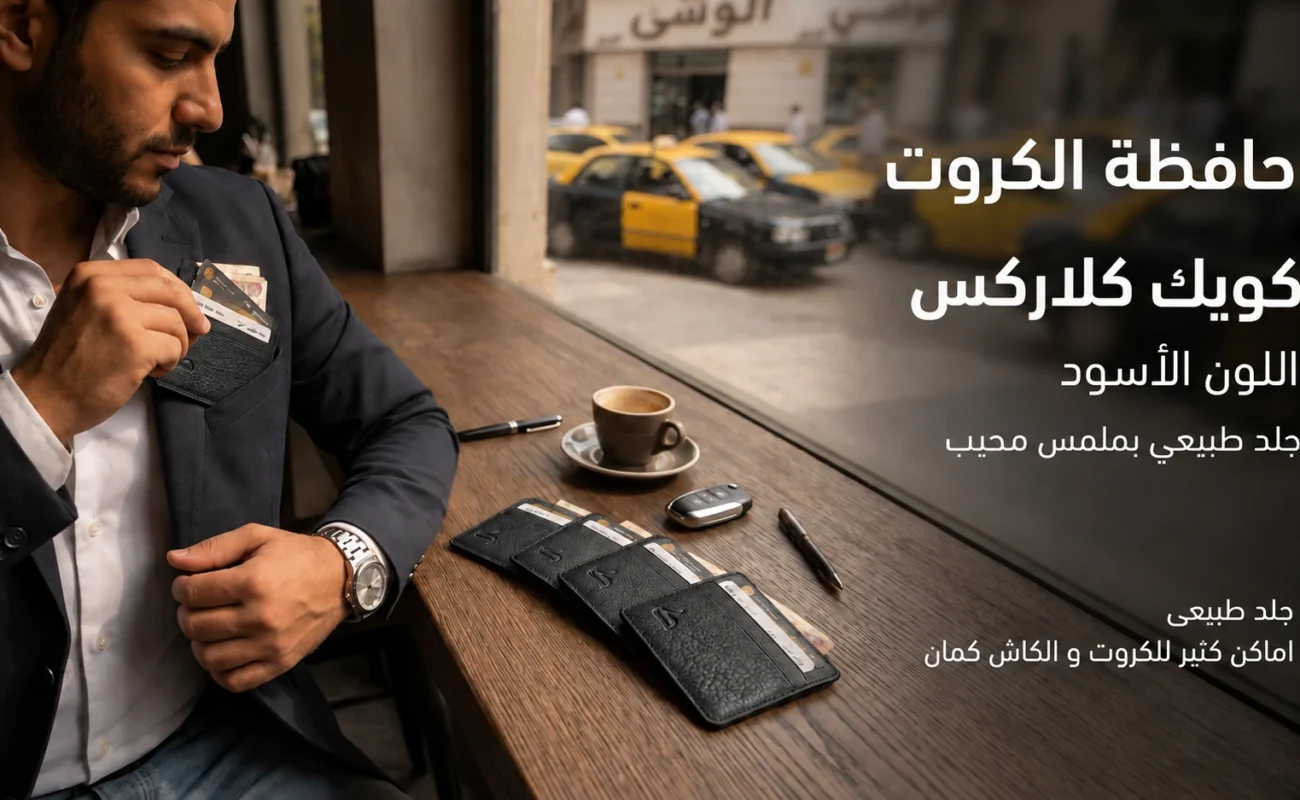 كويك كلاركس من اركان – حافظة كروت باللون الأسود وجلد بملمس محبب